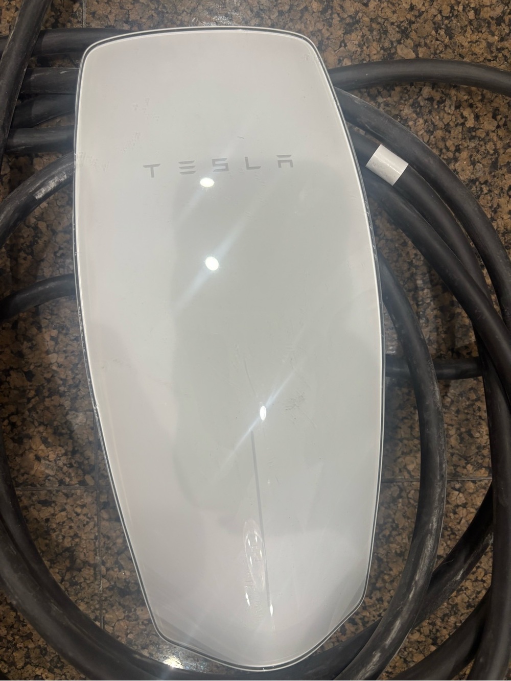 Tesla White EV Charging Connector with Black Cable